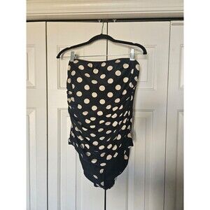 J crew ruched bandeau one piece swim swimsuit bathing polka dot black beige 12
